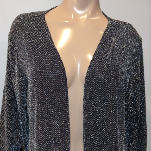 NEW Prospect Blvd Lurex Cardigan Metallic Side Slit Stretchy Open Front Evening - Picture 2 of 11